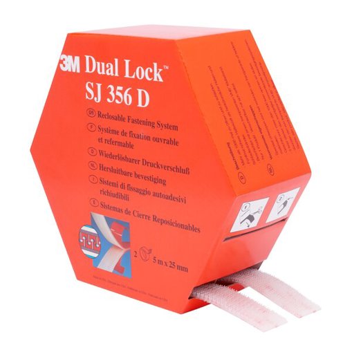3M™ Dual Lock™ SJ3560 - Flexibler Druckverschluss | Transluzent | 2 x 25 mm x 5 m | 5.7 mm | 40 Köpfe/cm² | Aussenbereich | Praktische Spendebox