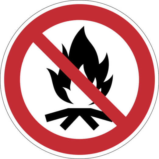 Verbotsschild Lagerfeuer Verboten - Durchmesser 31,5 cm - Aludibond DIN EN ISO 7010 P045